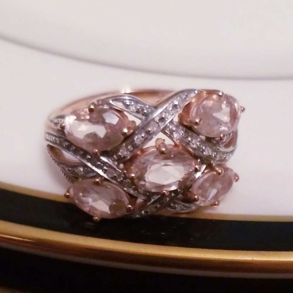 Vintage Genuine Cora De Rosa Morganite & Diamond 10K Rose Gold Ring Sz 7